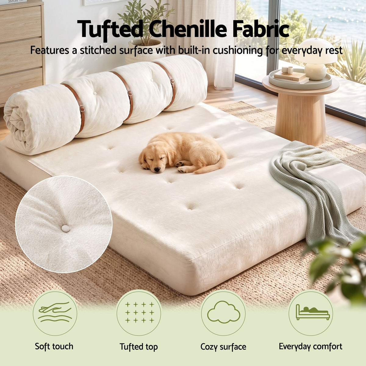 Artiss Convertible Sofa Bed Roll-Up Sleeper Chair Fold Out Couch Floor Lounge