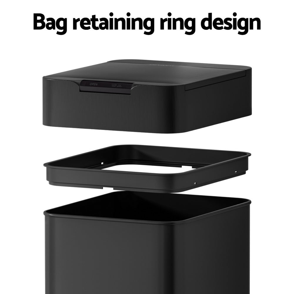 Devanti 50L Sensor Bin Motion Rubbish Bins Kitchen Automatic Trash Can Black