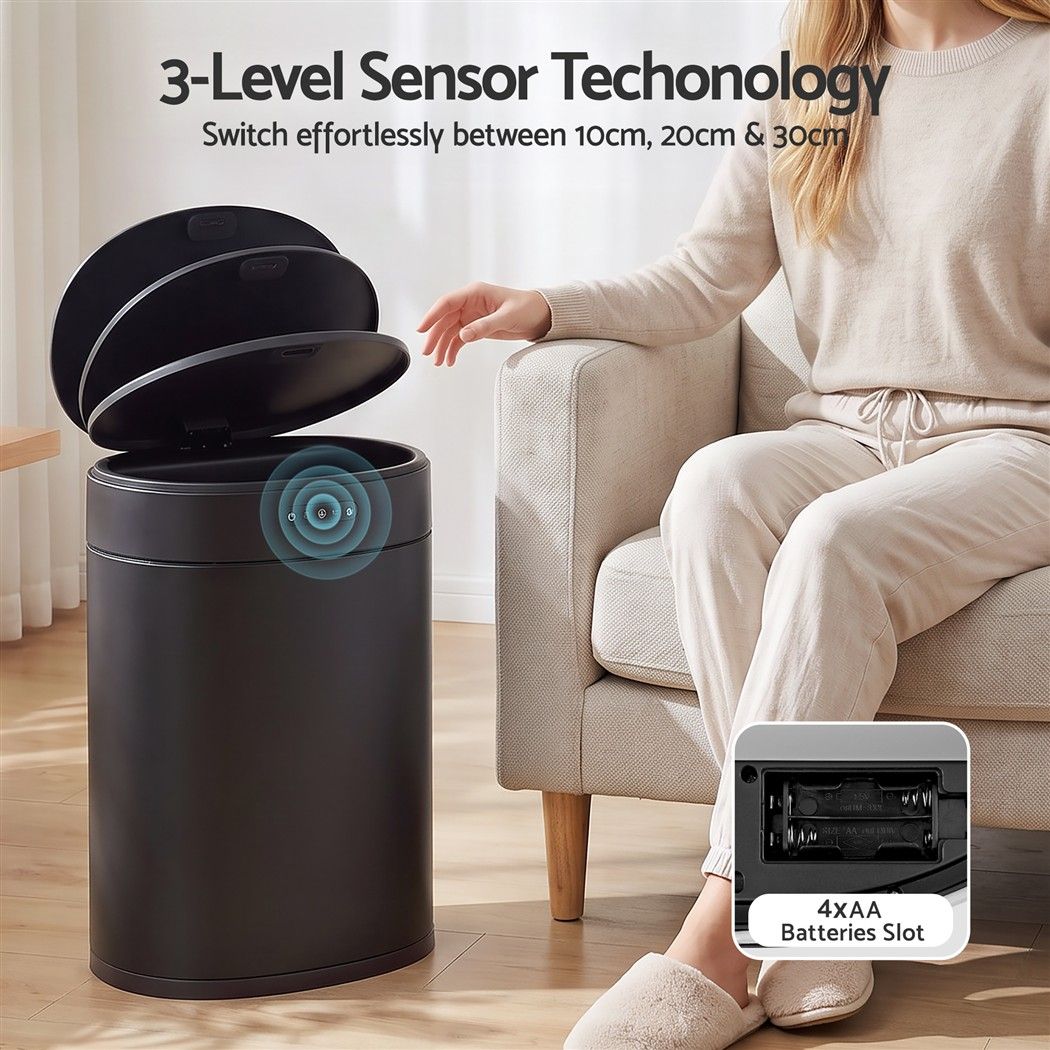 Devanti 20L Automatic Sensor Bin Touchless Rubbish Waste Bin Black Kitchen