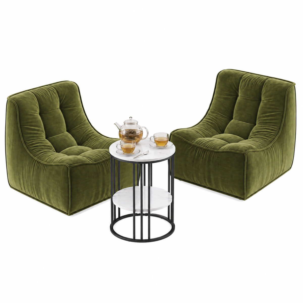 Artiss Sofa & Coffee Table Set Armless Chenille No Assembly Green White & Black