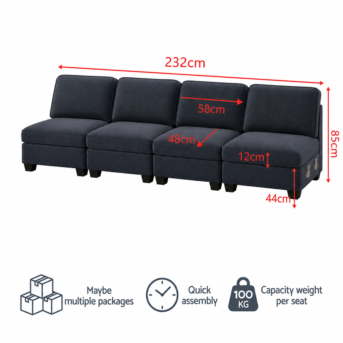 Artiss 4 Seater Modular Sofa Set Sectional Easy Assembly Dark Grey
