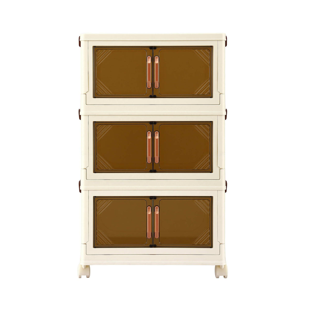 Artiss 3-Tier Foldable Storage Cabinet Stackable Box Clear Magnetic Door White