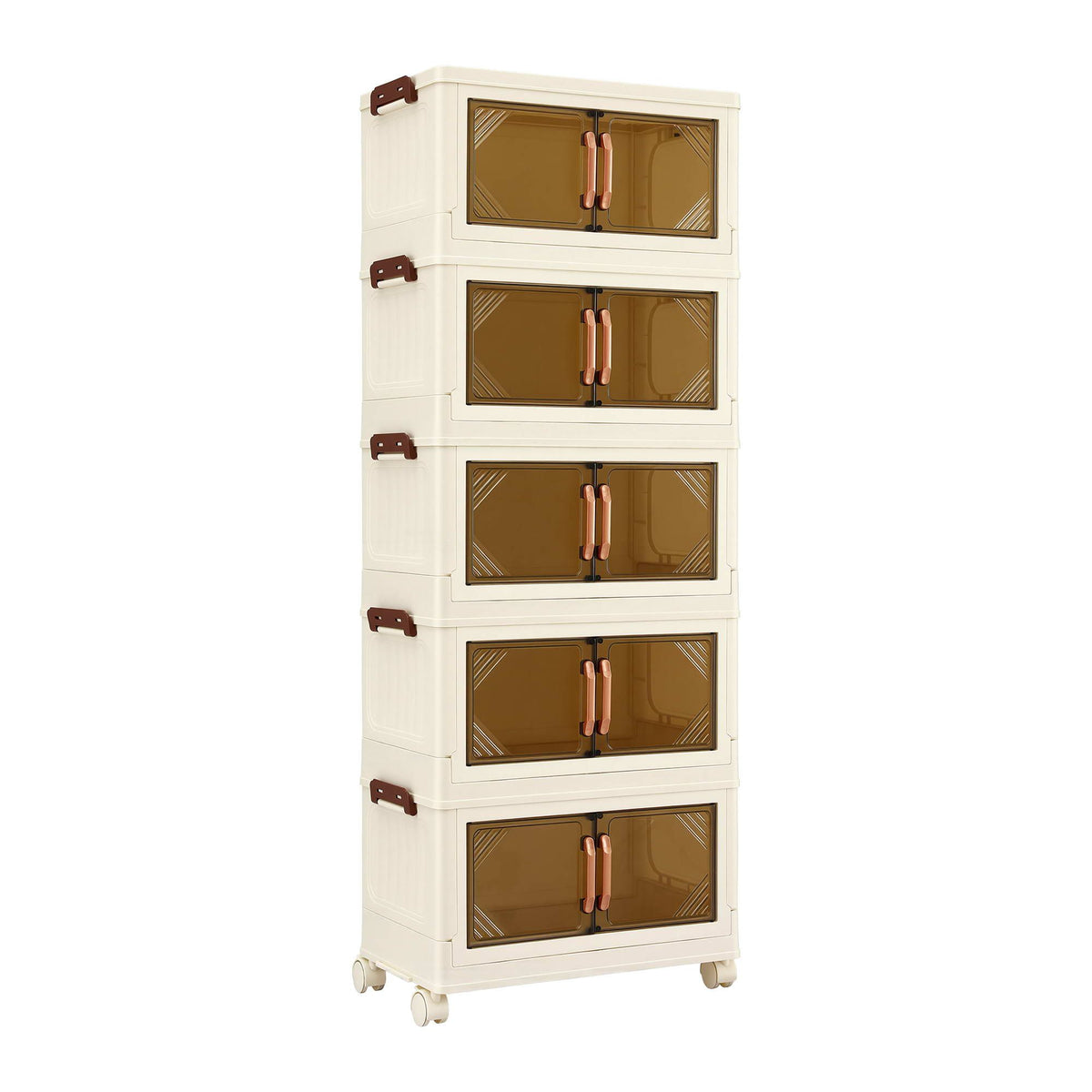 Artiss 5-Tier Foldable Storage Cabinet Stackable Box Clear Magnetic Door White