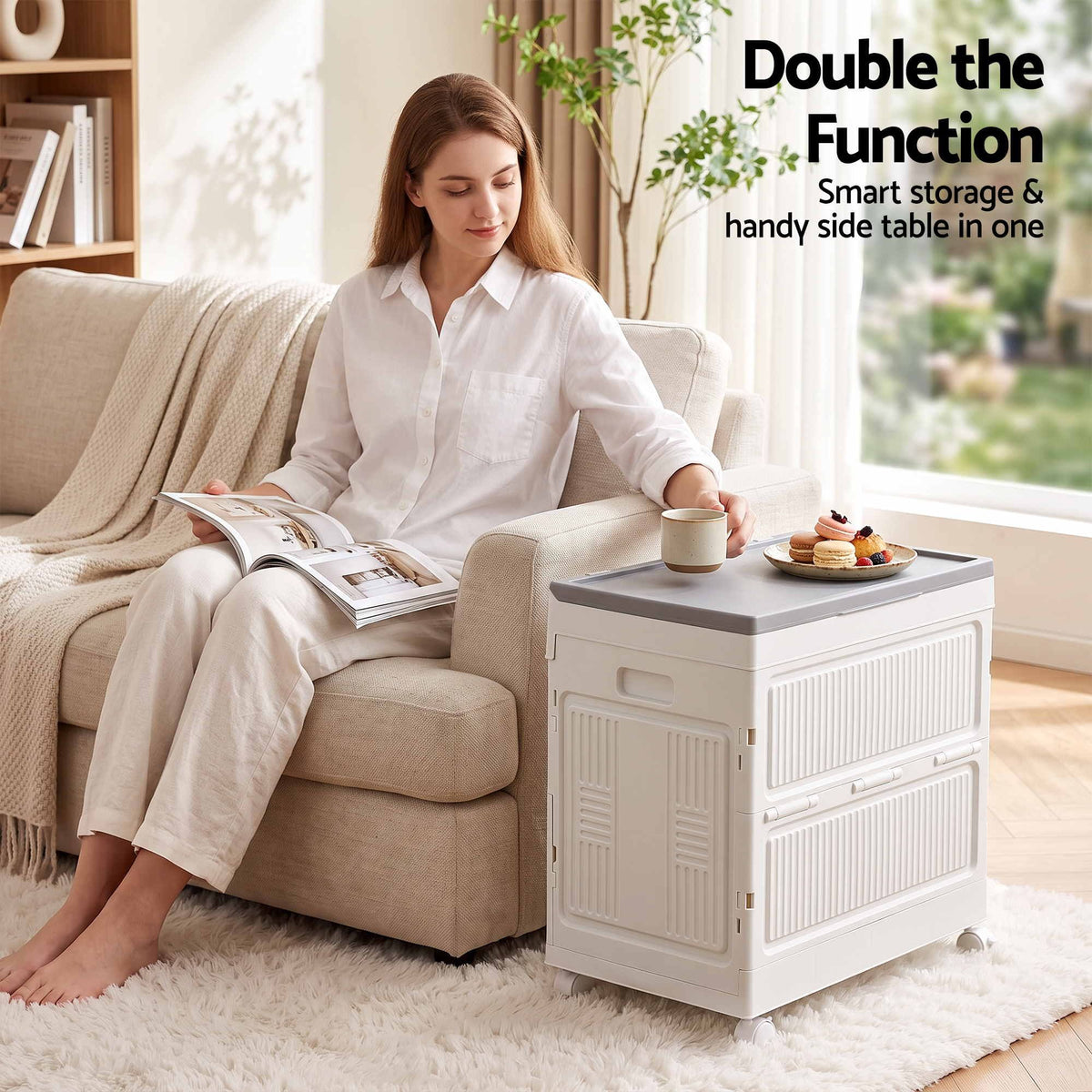 Artiss Foldable Storage Cabinet Stackable Box Flip-Top Rolling Organiser White