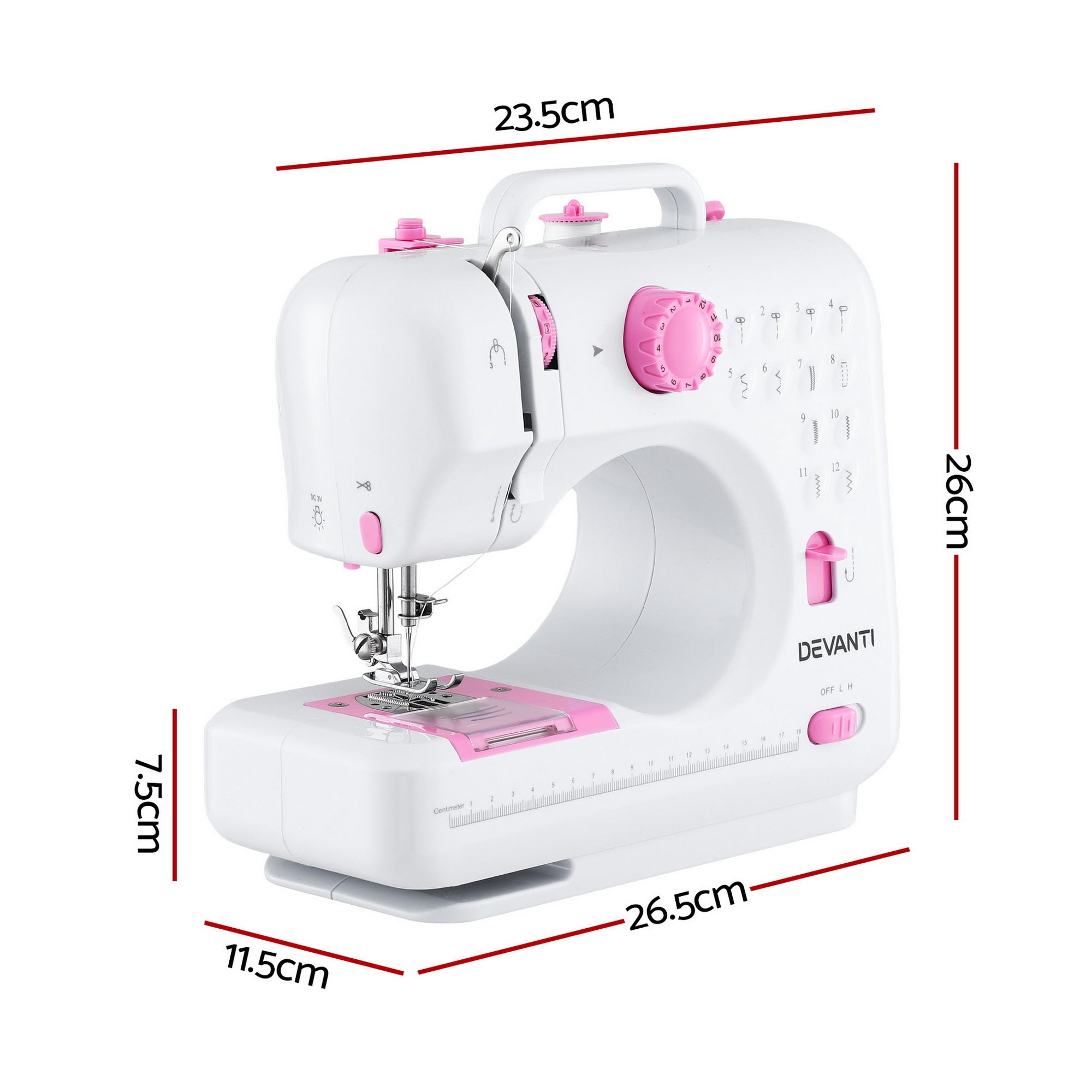 Devanti 12 Stitches Mini Sewing Machine for Beginners Portable Sewing Machine Kit with LED Lights