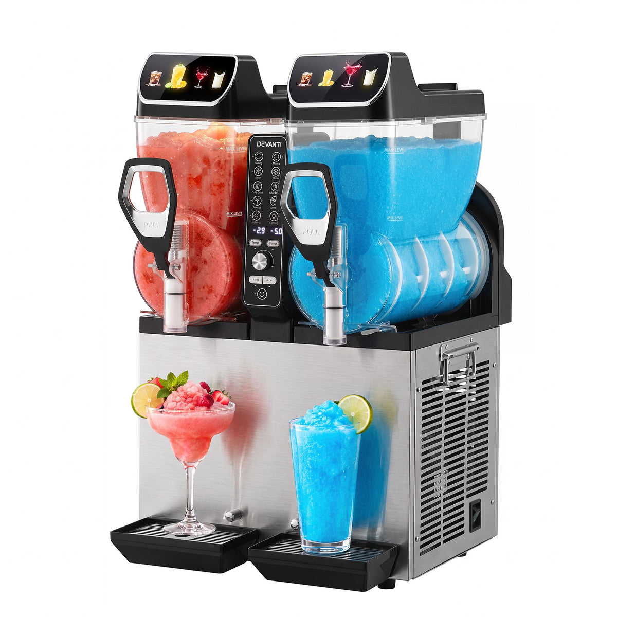 Devanti Commercial Slushie Machine 15L x2 Frozen Drink Maker Dual Tank Silver