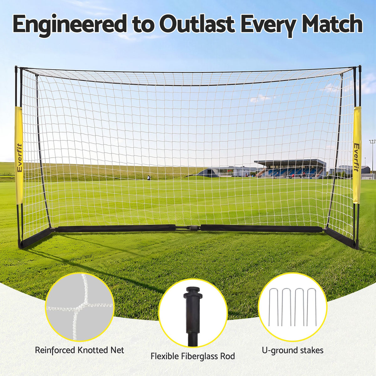Everfit Portable Soccer Goal Net Fibreglass Polyester 12x6ft