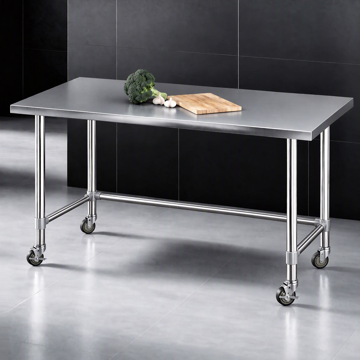 Cefito 1524x762mm Stainless Steel Kitchen Bench w/ Splashback Work Table Prep Bench Commercial 430