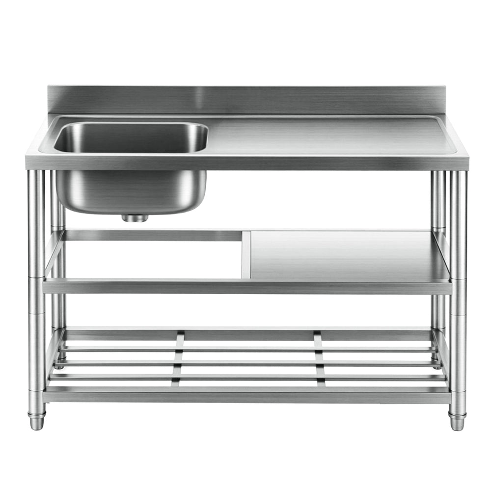 Cefito Stainless Steel Kitchen Bench Work Table with Sink Splashback 120cm