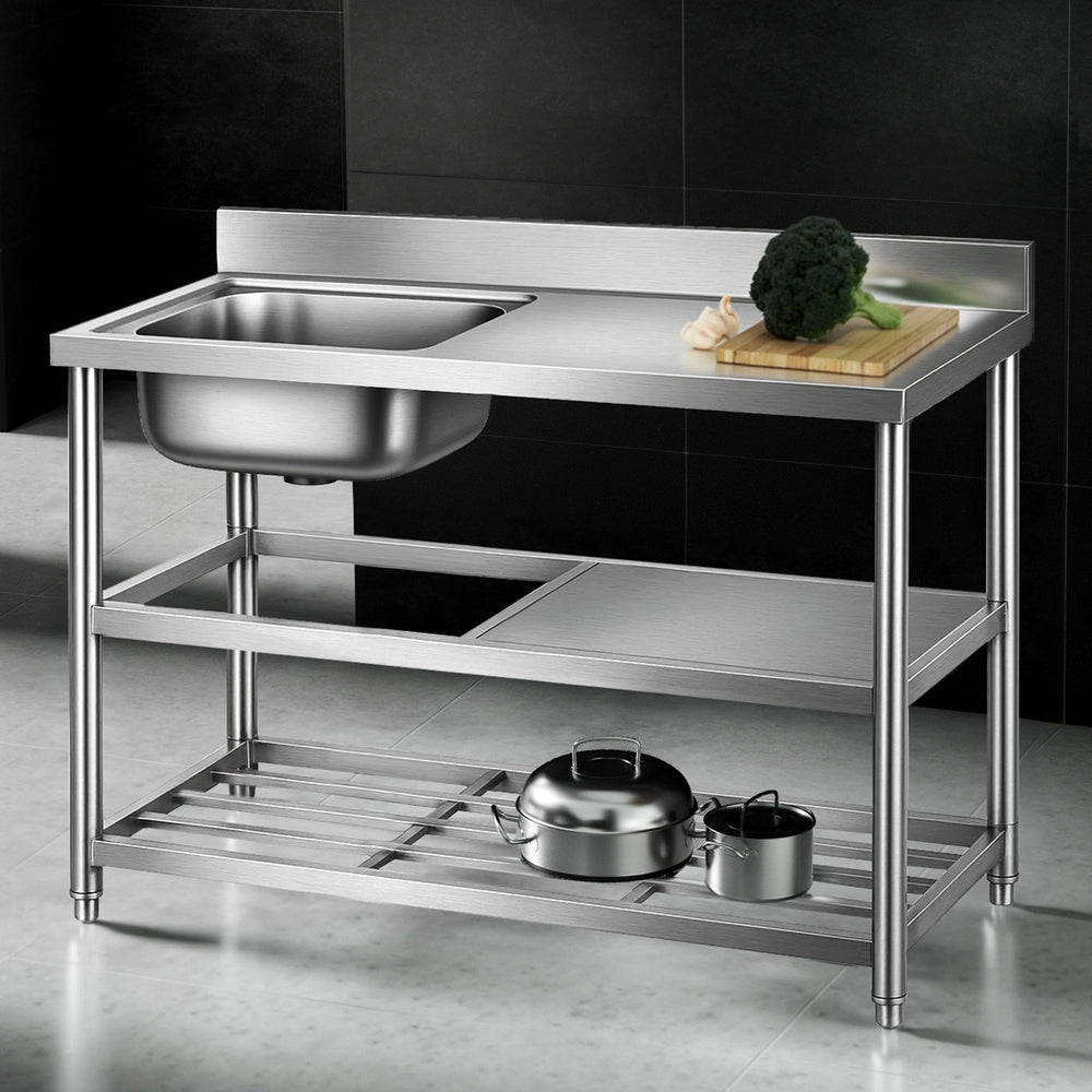 Cefito Stainless Steel Kitchen Bench Work Table with Sink Splashback 120cm