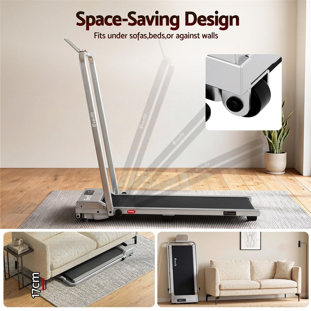 Everfit 3 in 1 Walking Pad Treadmill 12% Incline Under Desk Foldable for Home With 38cm Belt Silver
