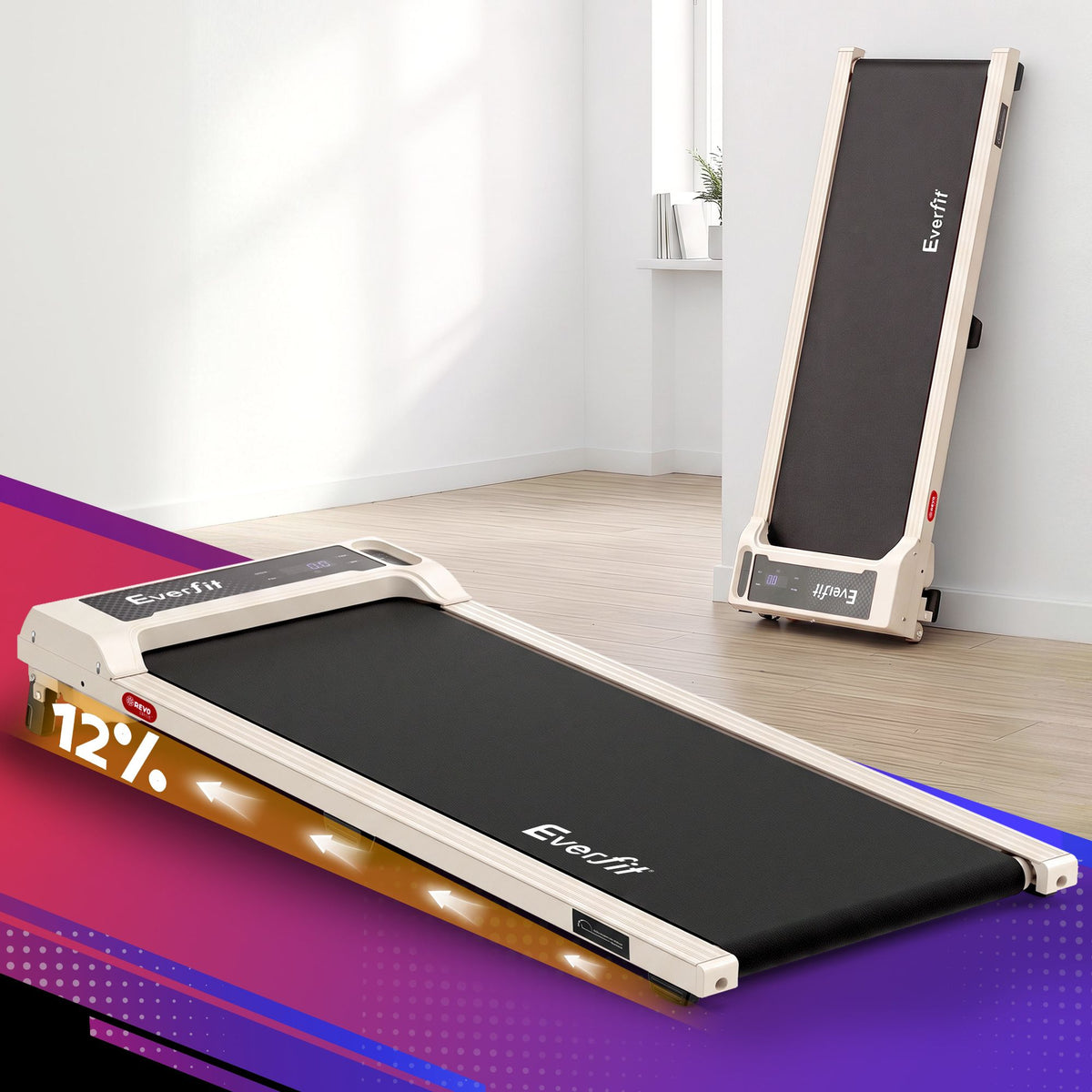 Everfit 3 in 1 Walking Pad Treadmill 12% Incline Under Desk Treadmills for Home Gym 40cmBelt Beige