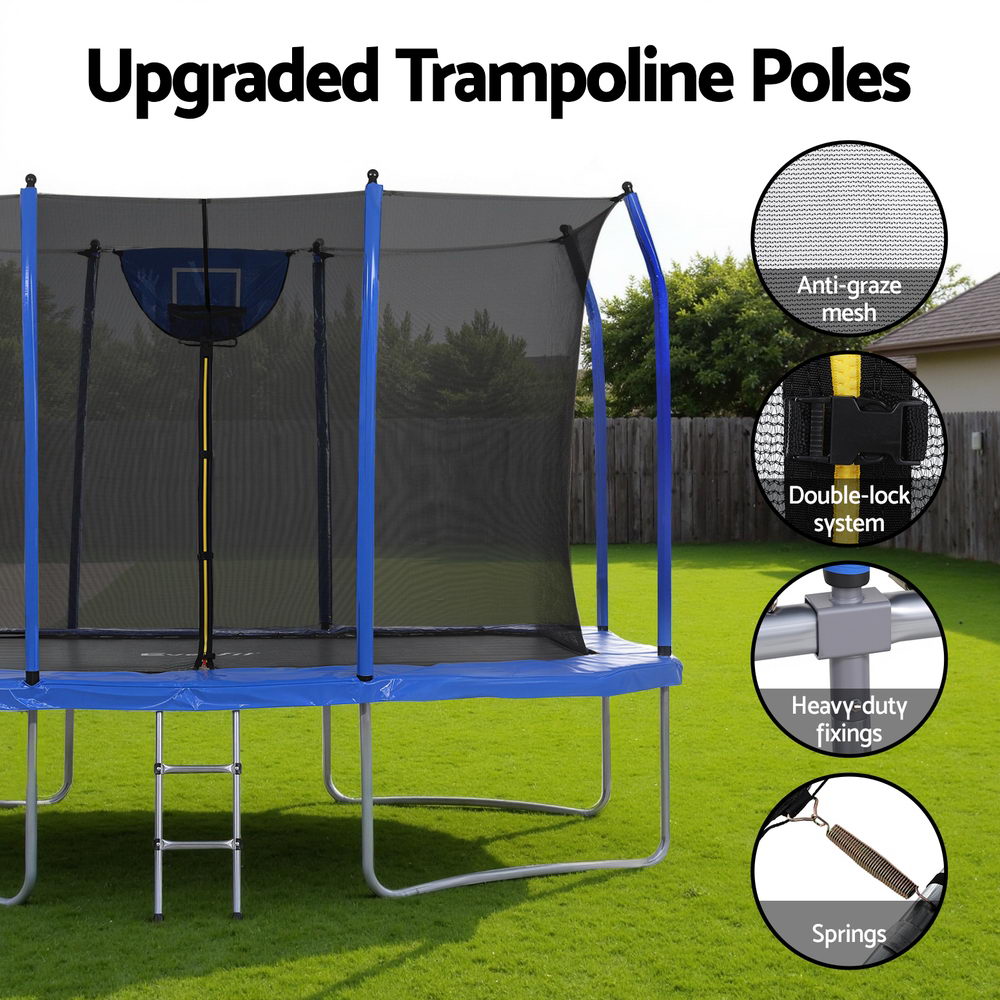 Everfit 12FT Trampoline Kids Rectangle Rebounder with Basketball Set Safety Net