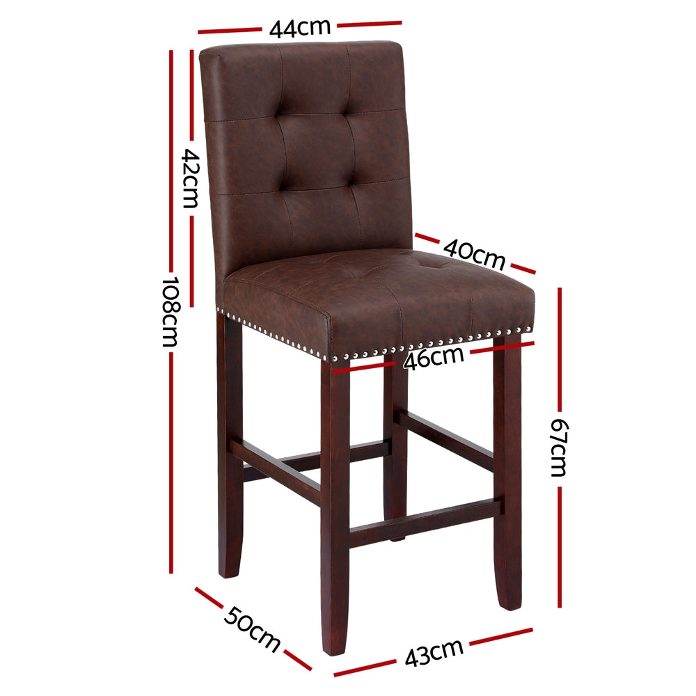 Artiss 2x Bar Stools Kitchen Dining Chairs Counter PU Leather Wooden Ada Brown