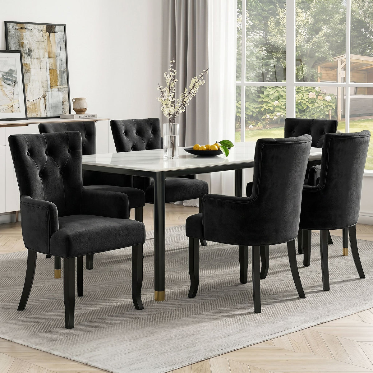 6x Artiss Dining Chairs Velvet French Provincial Armchair Black