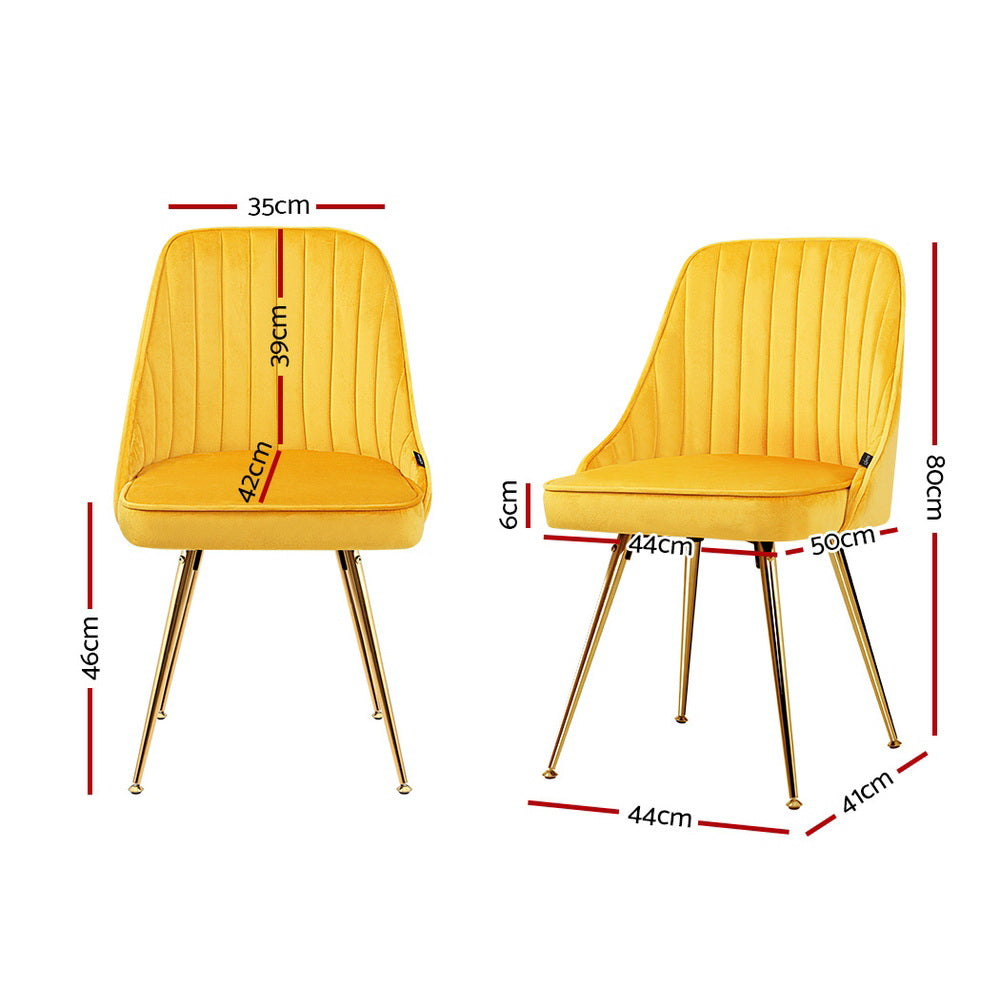 Artiss Dining Chairs Velvet Yellow Set of 2 Nappa