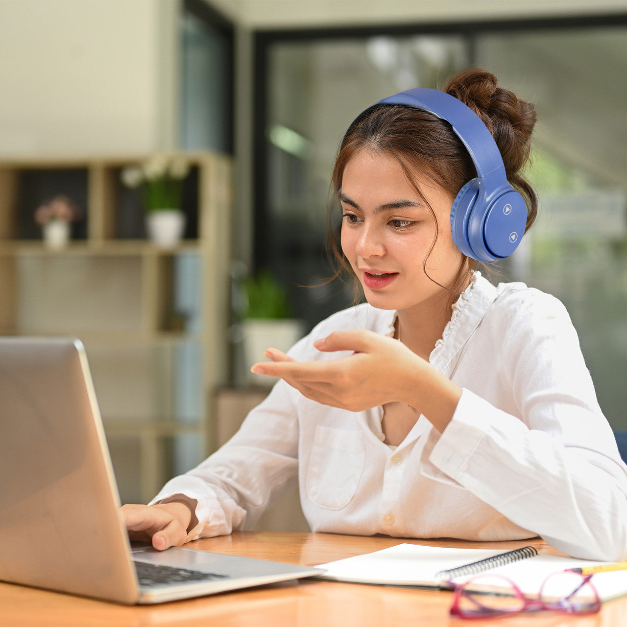 Laser Foldable Bluetooth Headphones with Mic - Navy Blue