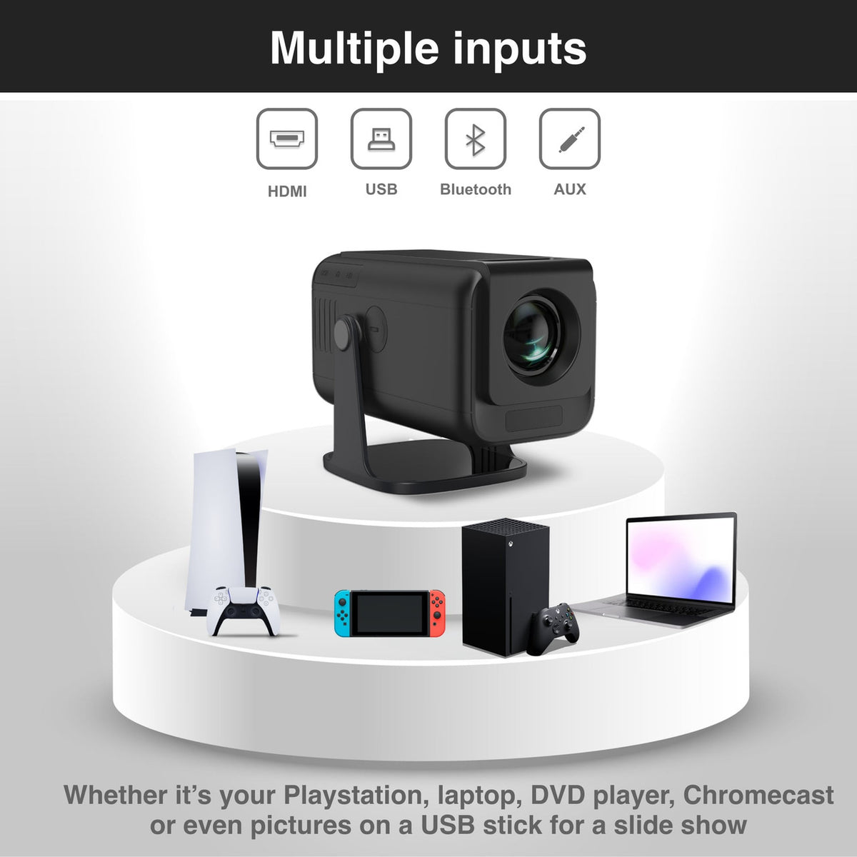 Laser 1080p Android Multi-Angle LED Projector Black