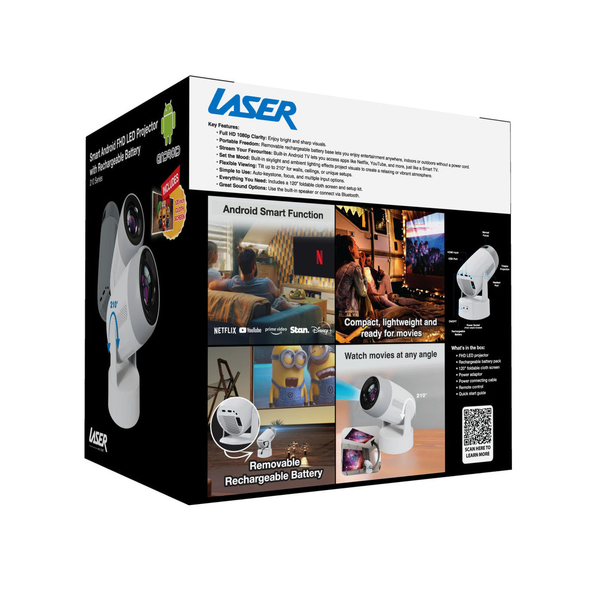 Laser Android LED Projector with Battery 1080p