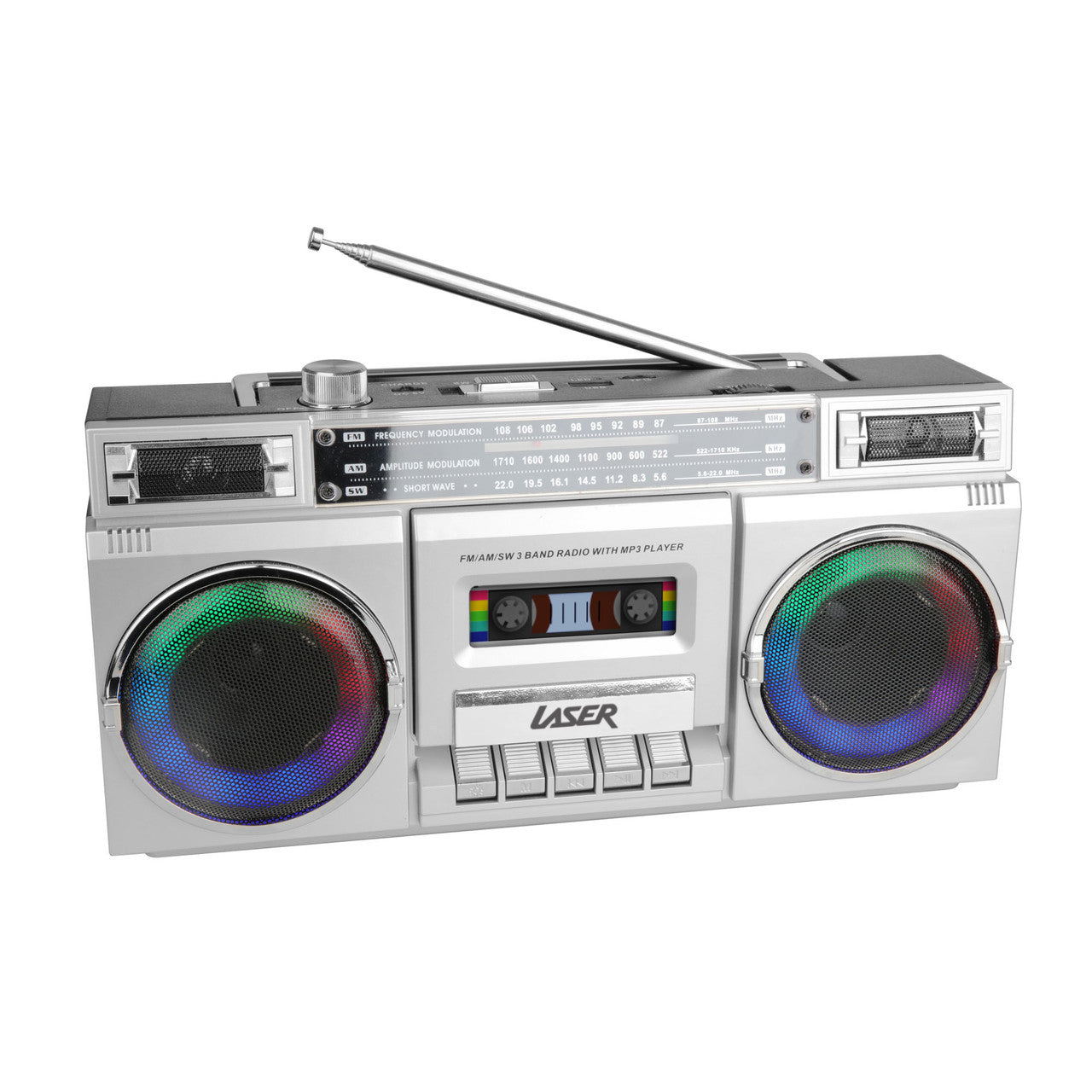 Laser 80s Party Bluetooth BoomBox Sliver