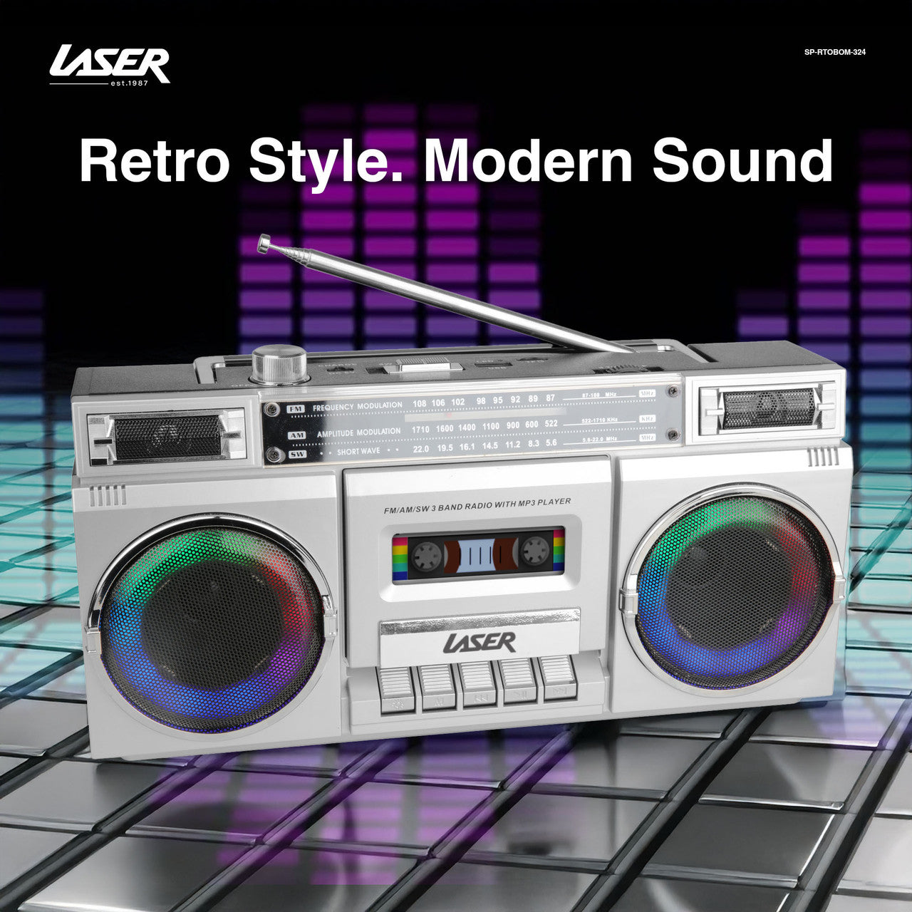 Laser 80s Party Bluetooth BoomBox Sliver