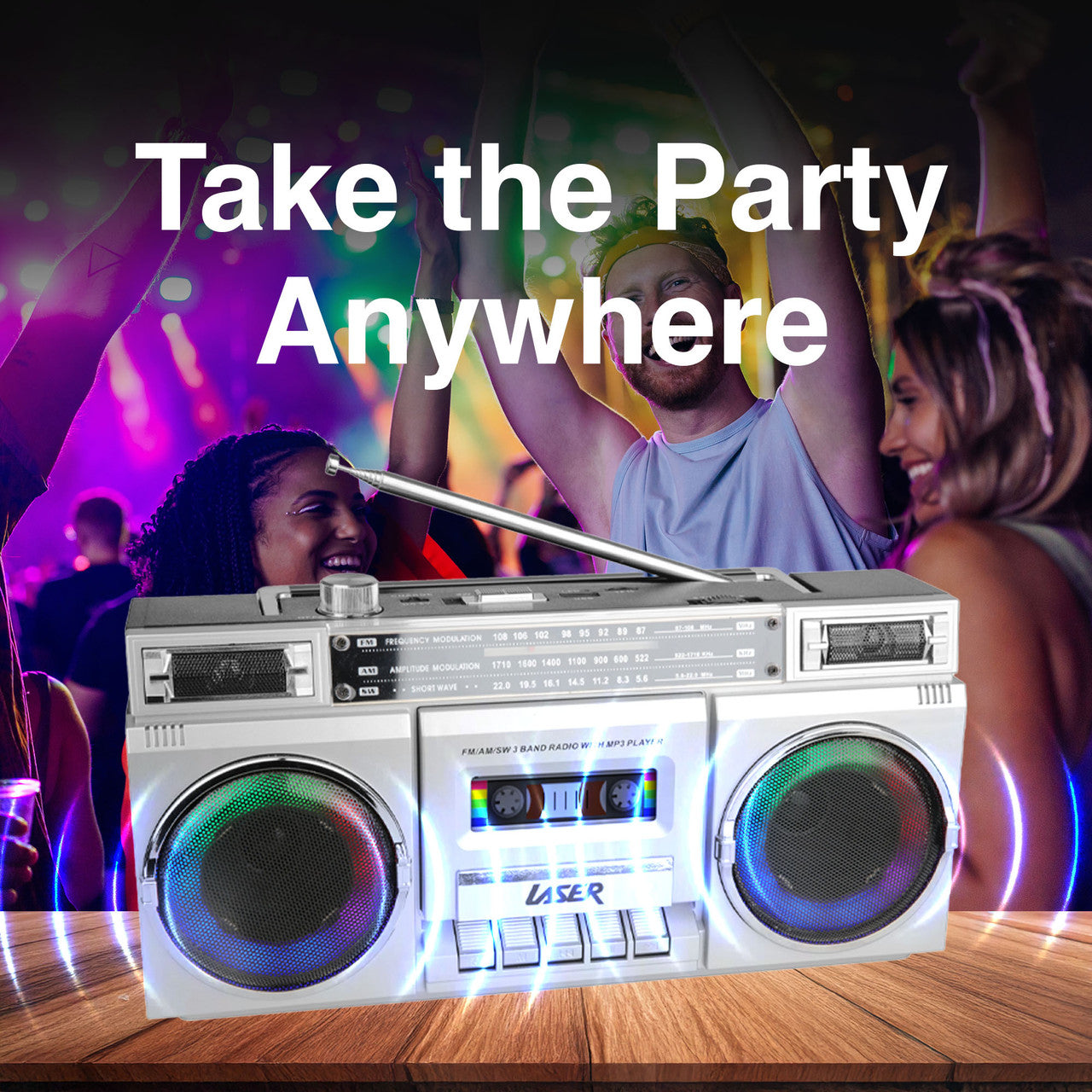 Laser 80s Party Bluetooth BoomBox Sliver