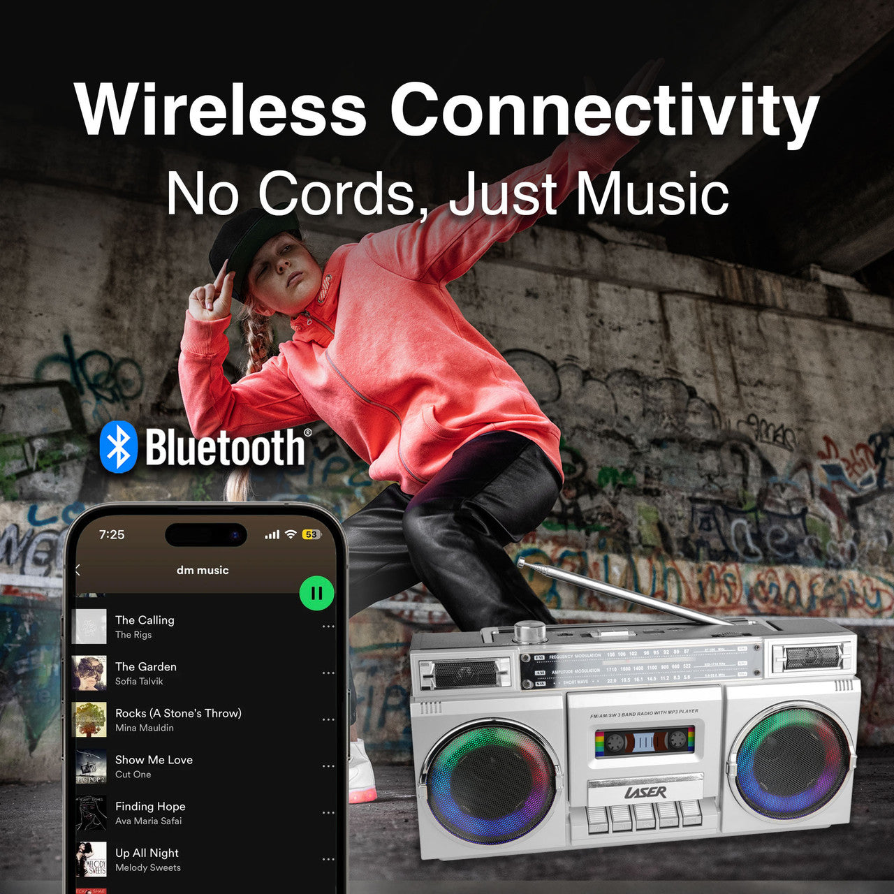 Laser 80s Party Bluetooth BoomBox Sliver