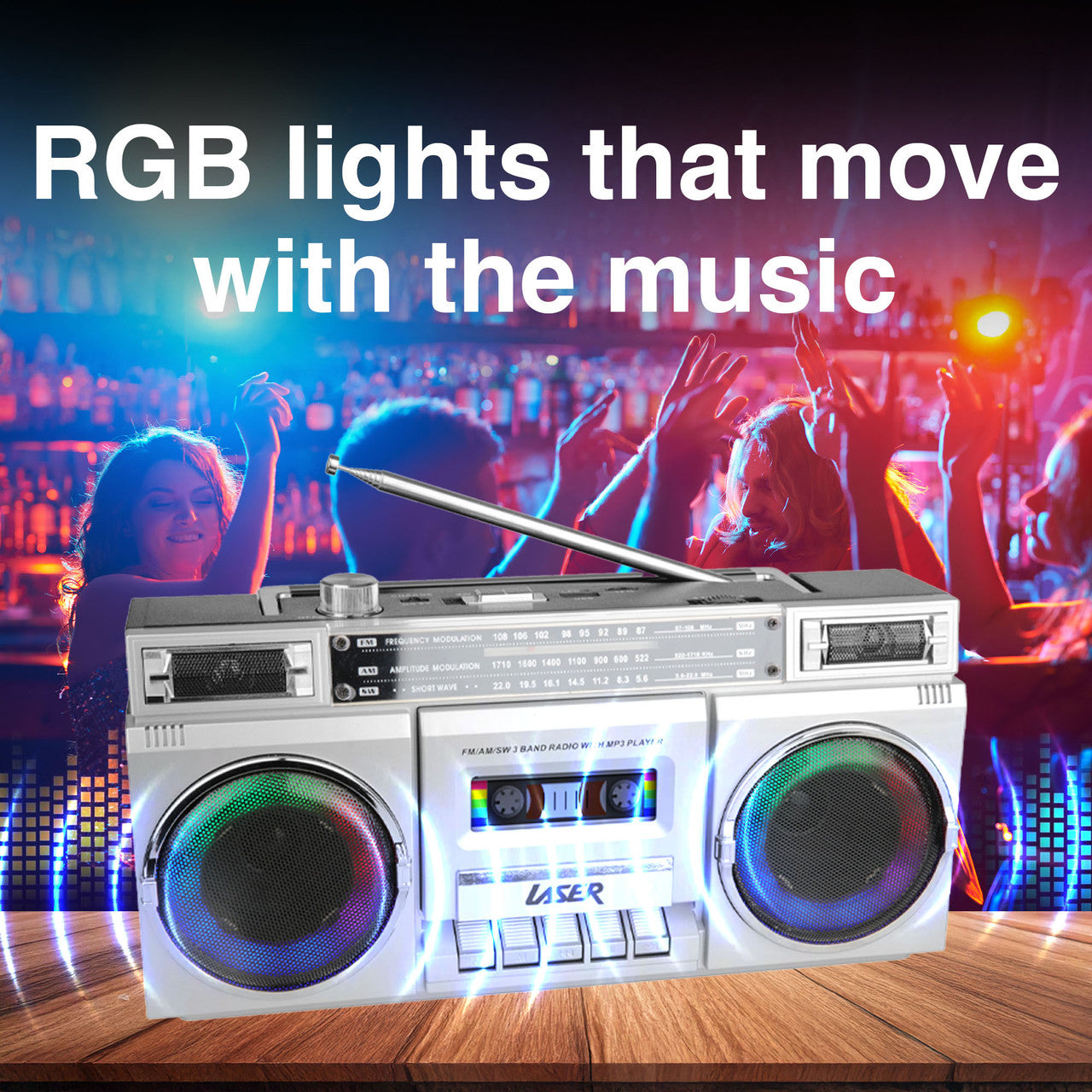 Laser 80s Party Bluetooth BoomBox Sliver