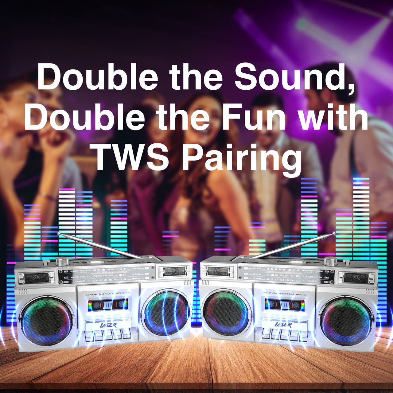 Laser 80s Party Bluetooth BoomBox Sliver