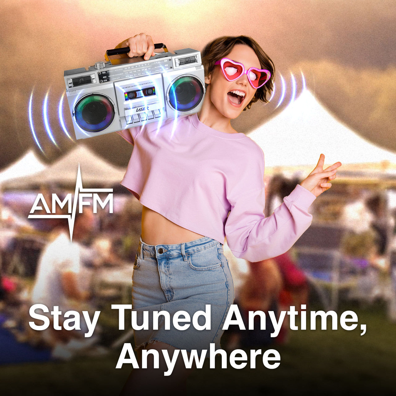 Laser 80s Party Bluetooth BoomBox Sliver