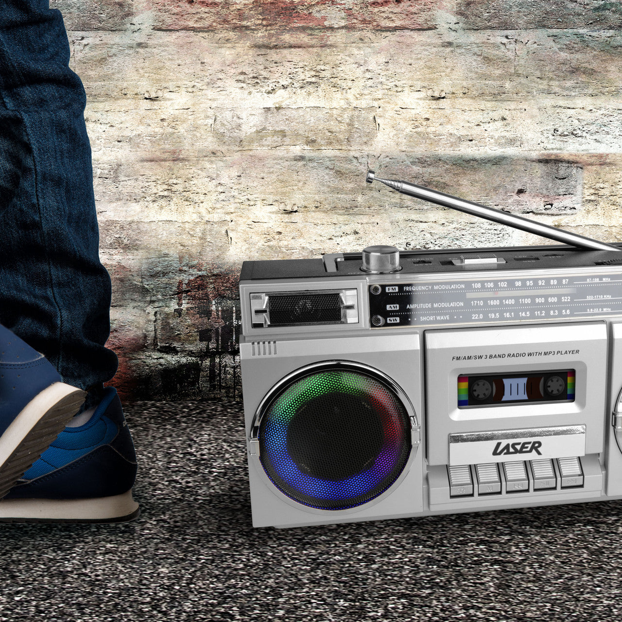 Laser 80s Party Bluetooth BoomBox Sliver