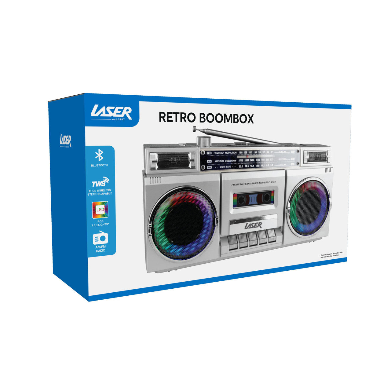 Laser 80s Party Bluetooth BoomBox Sliver