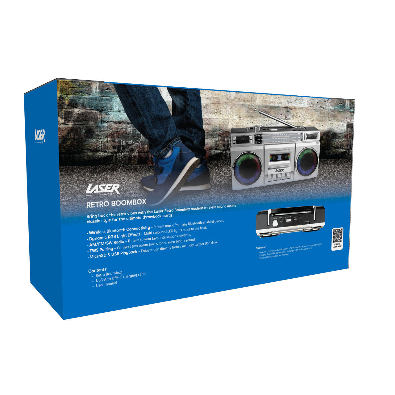 Laser 80s Party Bluetooth BoomBox Sliver