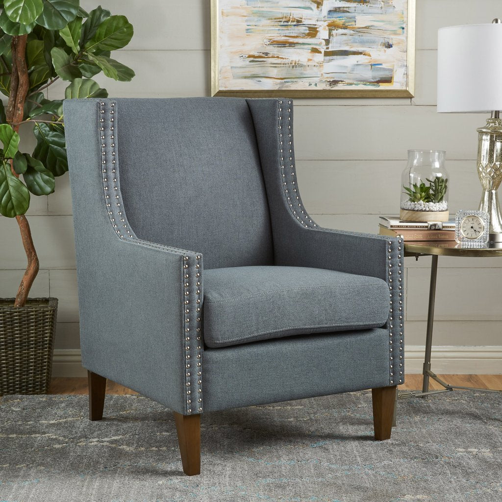 Cecilia Classic Studded Light Grey Wingback Club Armchair