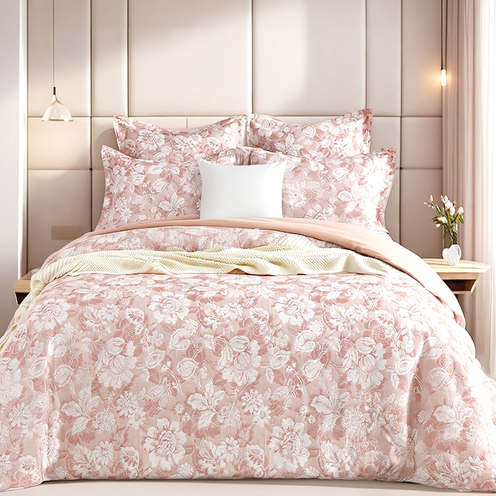 Aura Blush Jacquard King Quilt Cover Set by Renee Taylor