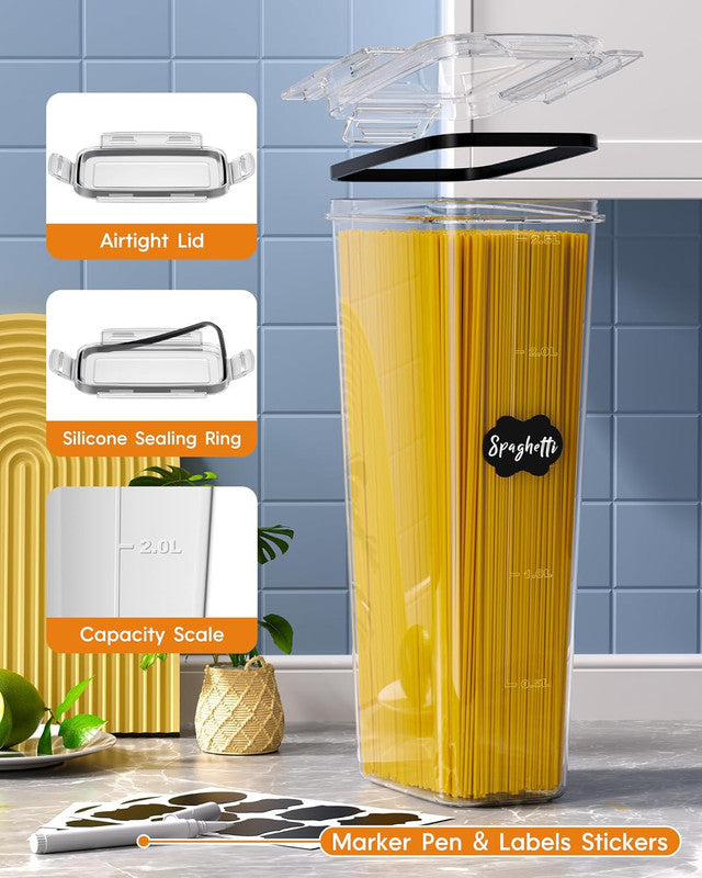 Airtight Food Storage Containers with Lids, 8 PCS Kitchen and Pantry Organization Canisters, BPA-Free, PVC-Free, Food-grade Plastic Leak-proof Jars for Cereal, Flour, Sugar, Extra 8 Labels & Marker
