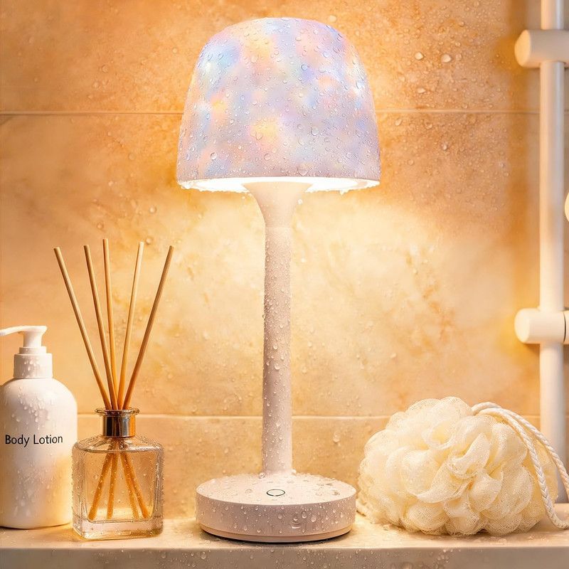 Waterproof Shower Lamp Rechargeable LED Ocean Projector Outdoor Table Lamps 16 Color Ocean Wave Projection, Remote & Touch Control, USB-C Rechargeable, Bathroom Bedroom Spa Outdoor Table Lamps