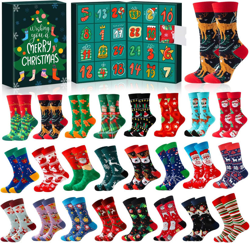 Advent Calendar 2026 Adult Men 24 Days of Christmas Cotton Socks US 7-13 Fun Christmas Sock Advent Calendar for Men Funny Gifts for Dad Boyfriend Husband Brother Random Socks Gift Box