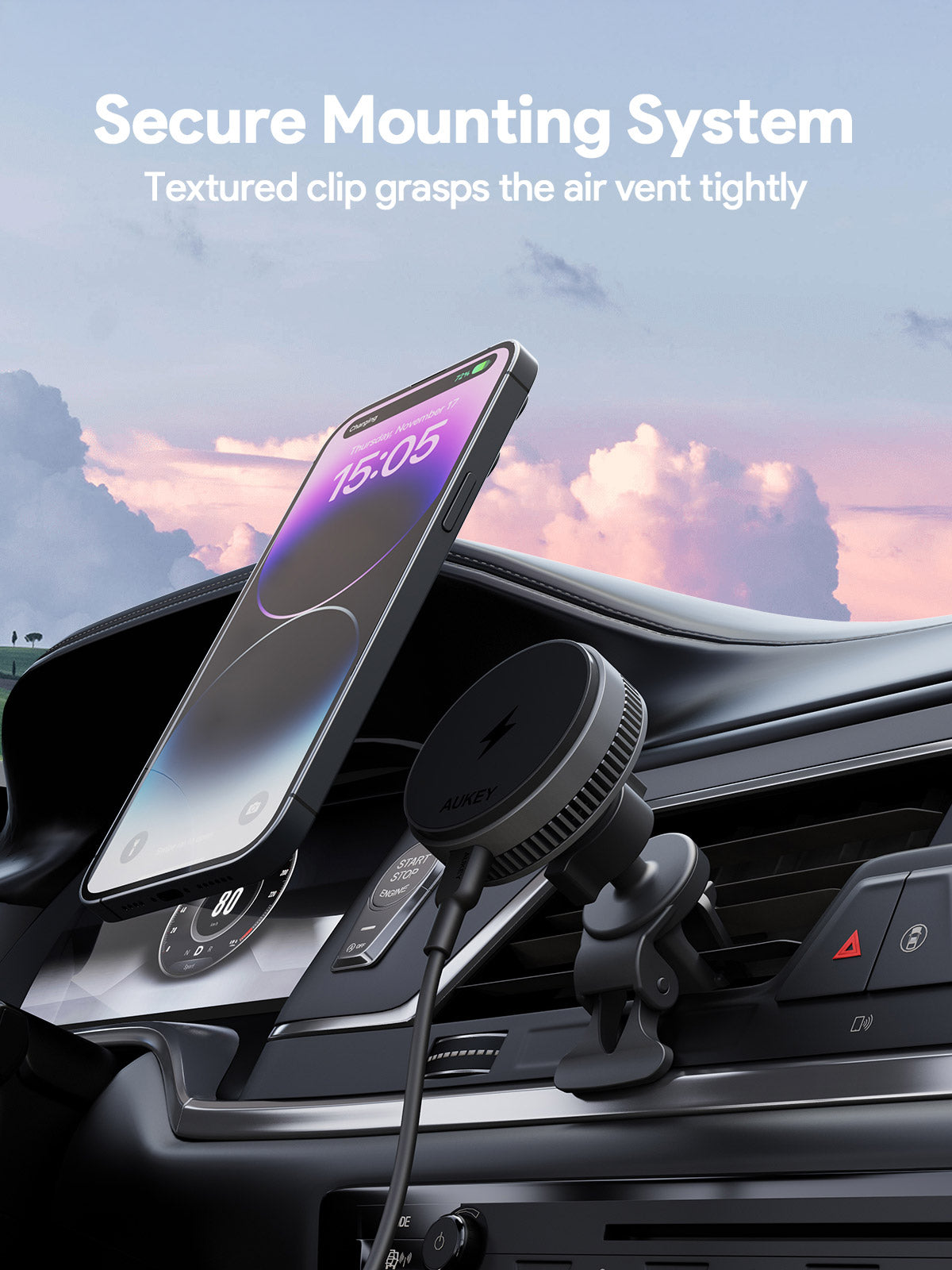 Aukey MagFusion Dash Pro Qi2 Active Cooling Wireless Charging Phone Mount