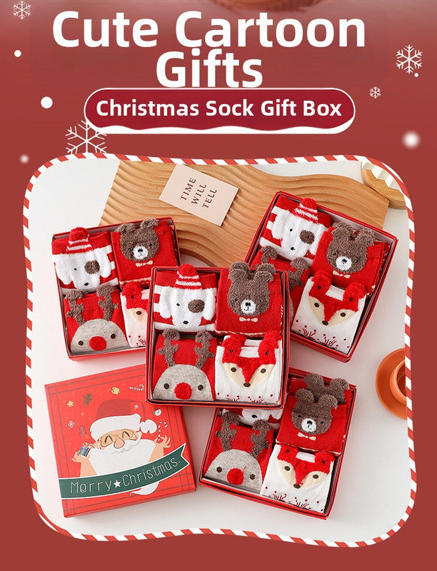 Christmas gift Christmas Socks Combed Cotton 4 Pair Medium Socks Gift Box