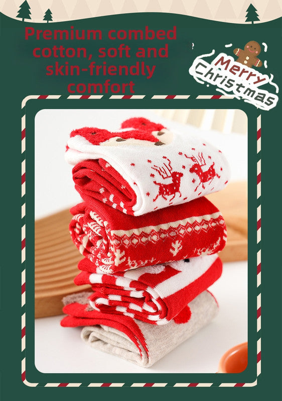 Christmas gift Christmas Socks Combed Cotton 4 Pair Medium Socks Gift Box