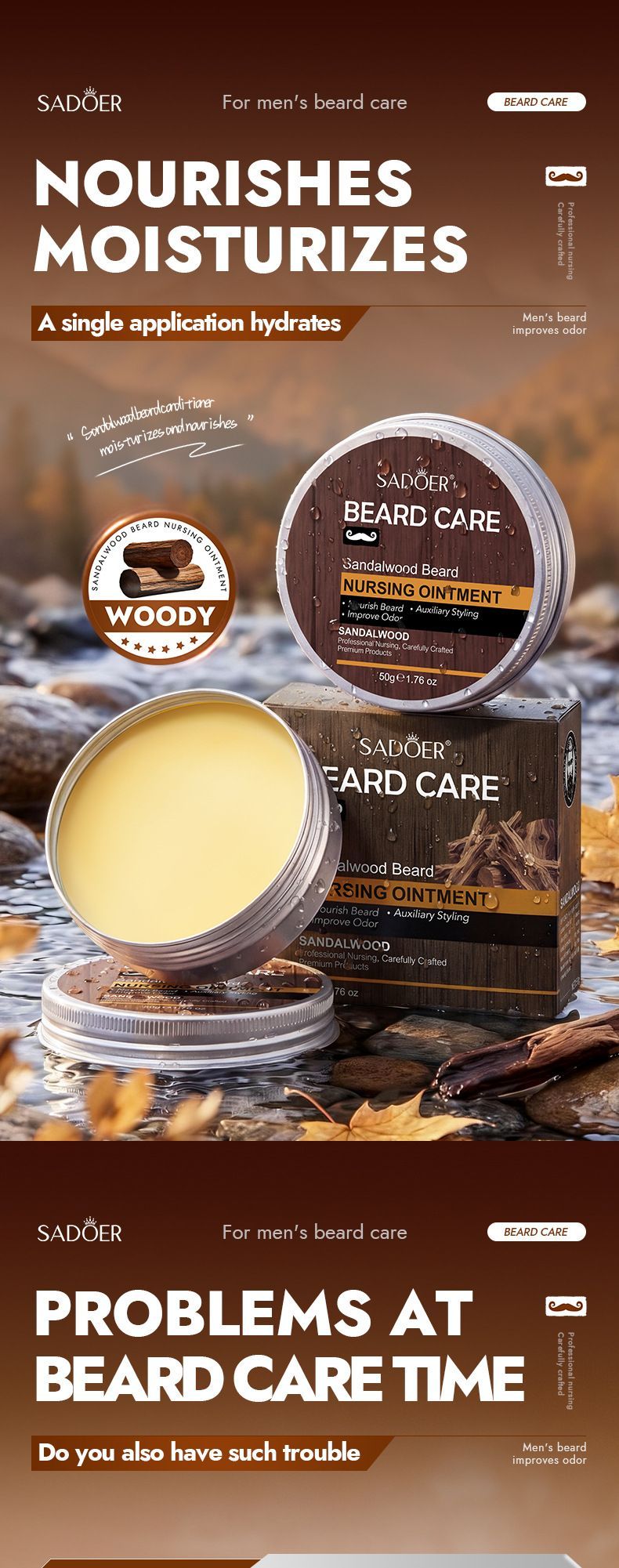 sandalwood beard ointment, beard care Australia, hydrate beard, nourish beard, flexible beard, beard moisturiser, odour control beard, Australian beard product, beard grooming, sandalwood beard balm - Yellow - Size 50g-2pcs