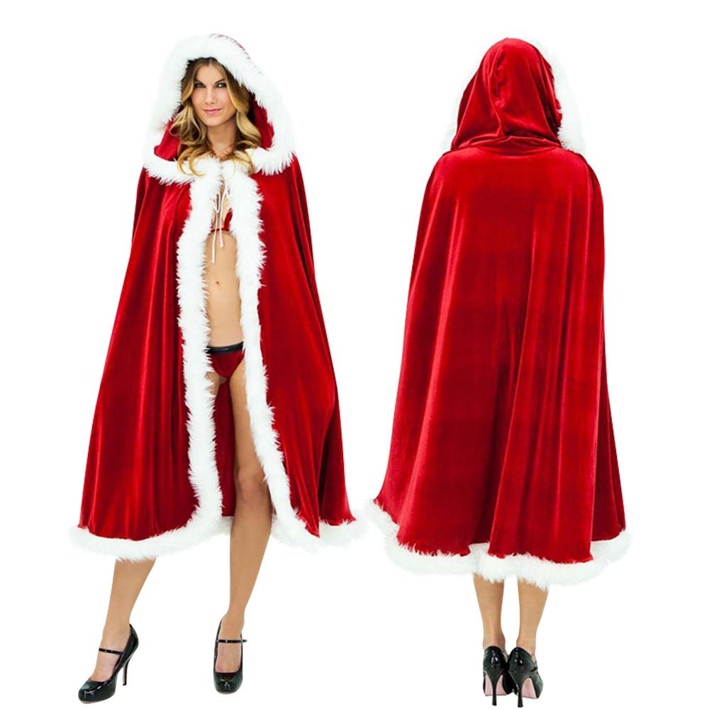 Christmas Cape Adult Cape Santa Claus Cloak Red Velvet Cape Unisex Cape Little - Red - Size 185CM
