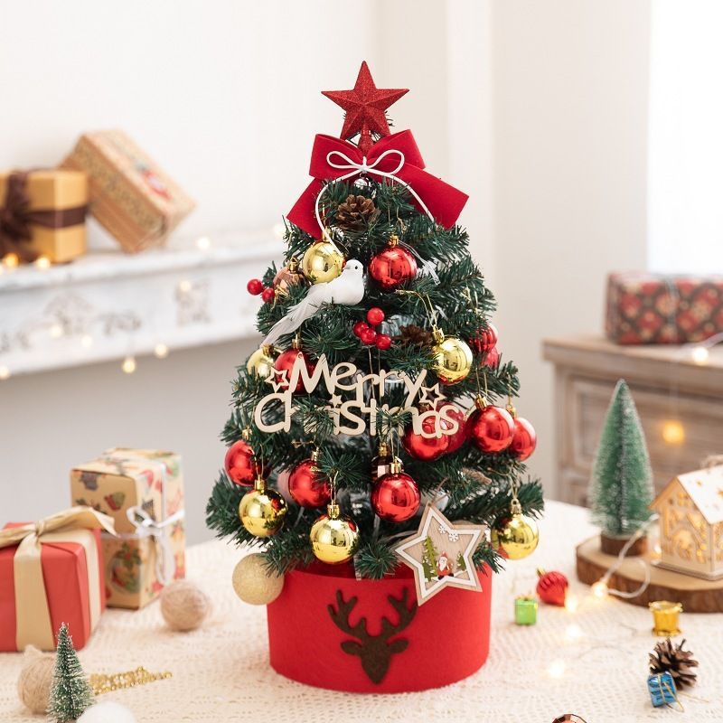 Mini Desktop Christmas Tree Flocked Pink Christmas Tree Christmas Tree Set - Red and gold - Size 60cm