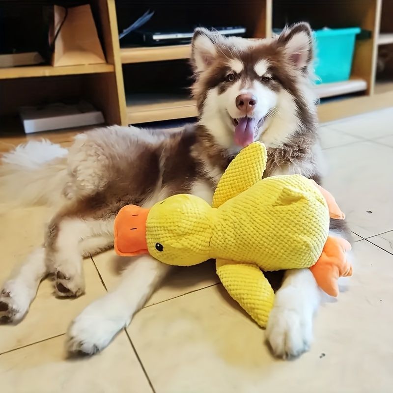 Dog Toy Plush Dog Toy Chew Resistant Toy Squeaky Dog Toy Duck Shaped Dog Toy - Yellow - Size trumpet