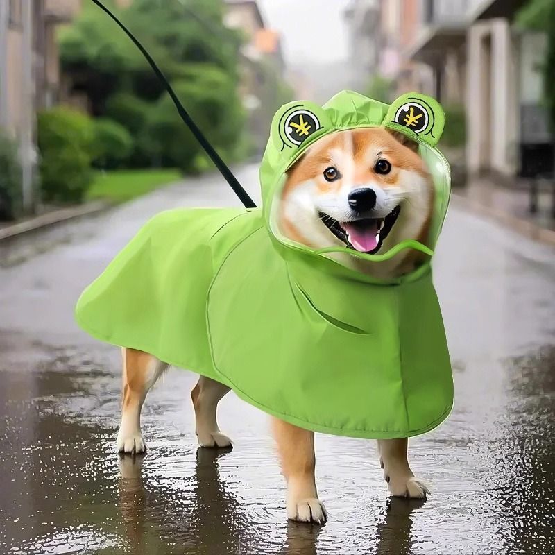 Dog Raincoat Shiba Inu Raincoat Corgi Raincoat Frog-Themed Dog Clothing - Green - Size XL-17-20kg
