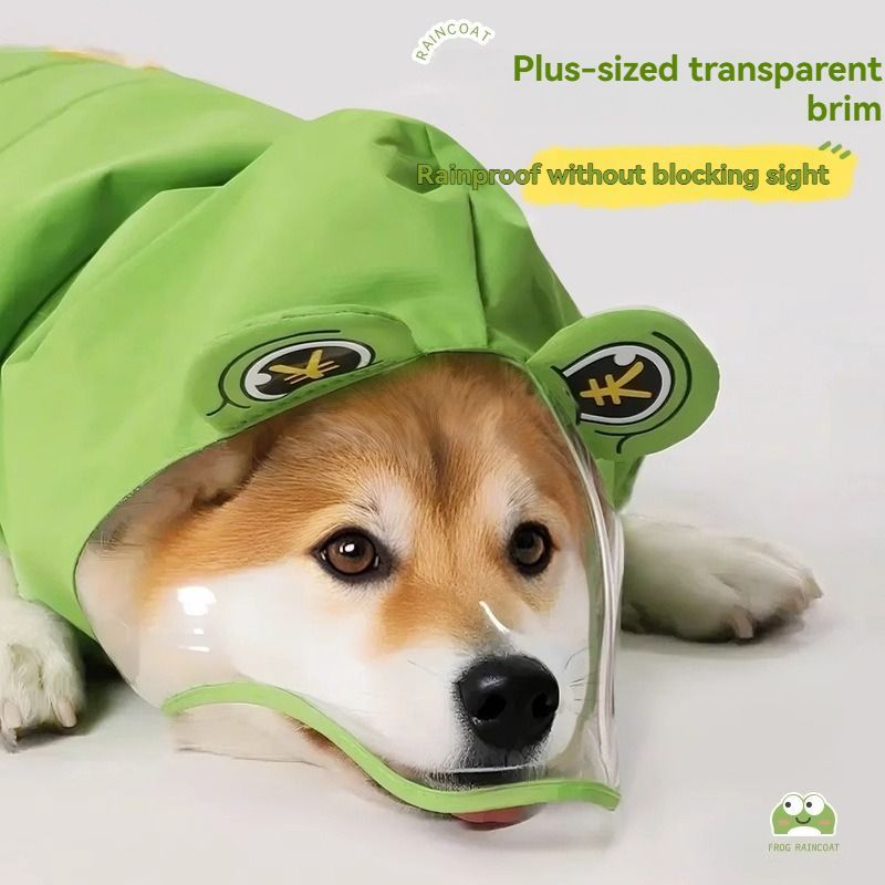 Dog Raincoat Shiba Inu Raincoat Corgi Raincoat Frog-Themed Dog Clothing - Green - Size XL-17-20kg