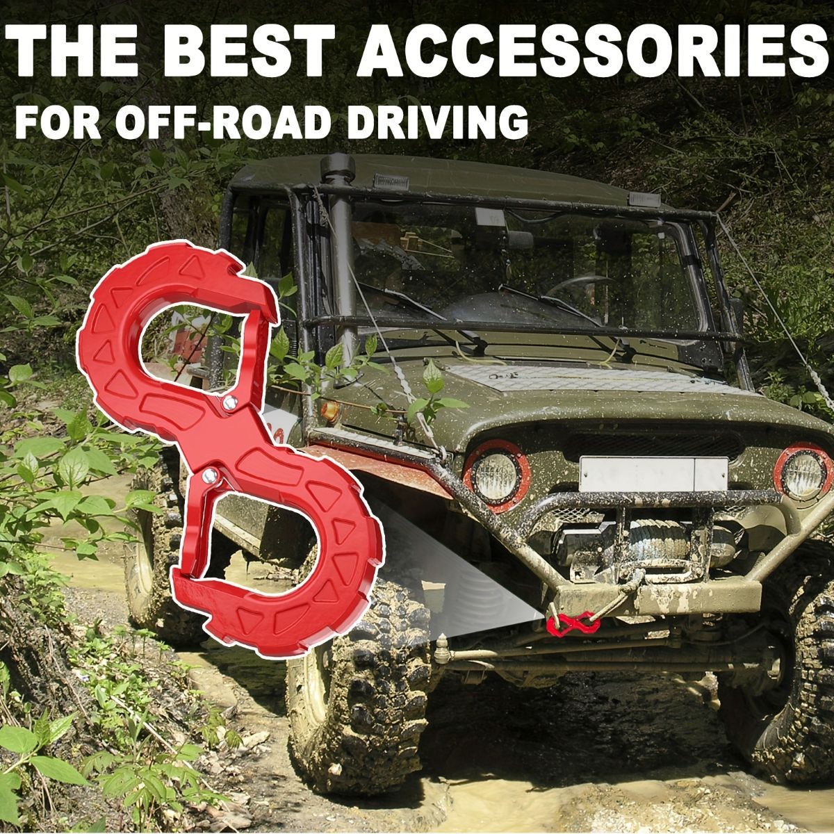 red heavy-duty S-shaped trailer tow hook, G80 steel, 14968.55 kg load capacity, off-road rescue, truck towing, SUV tow hook, vehicle recovery, self-locking tongue - Green - Size S