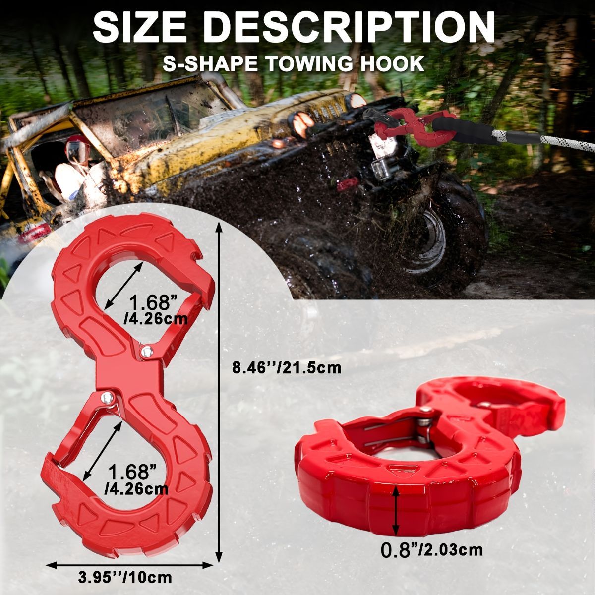 red heavy-duty S-shaped trailer tow hook, G80 steel, 14968.55 kg load capacity, off-road rescue, truck towing, SUV tow hook, vehicle recovery, self-locking tongue - Green - Size S
