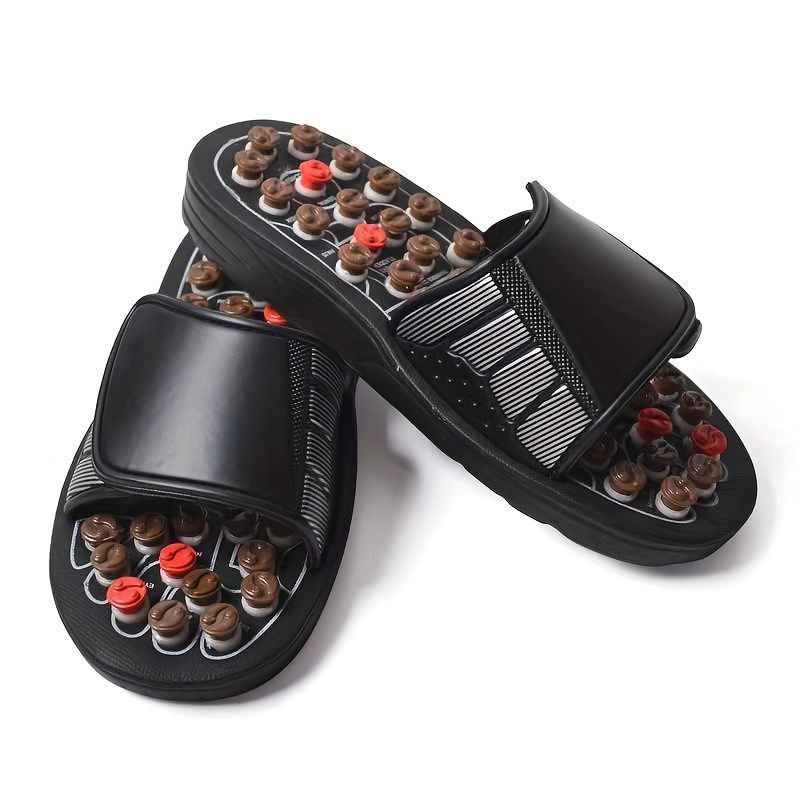 Men'S Slippers Acupressure Slippers Foot Massage Foot Pain Relief Open Toe - Black - Size 40